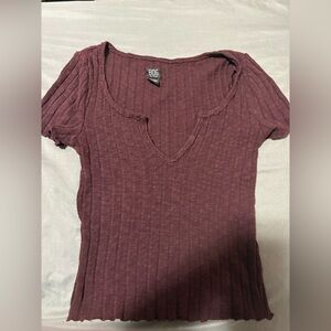 ⭐️BDG Women's Short Sleeve Ribbed Top - Deep Burgundy size xs